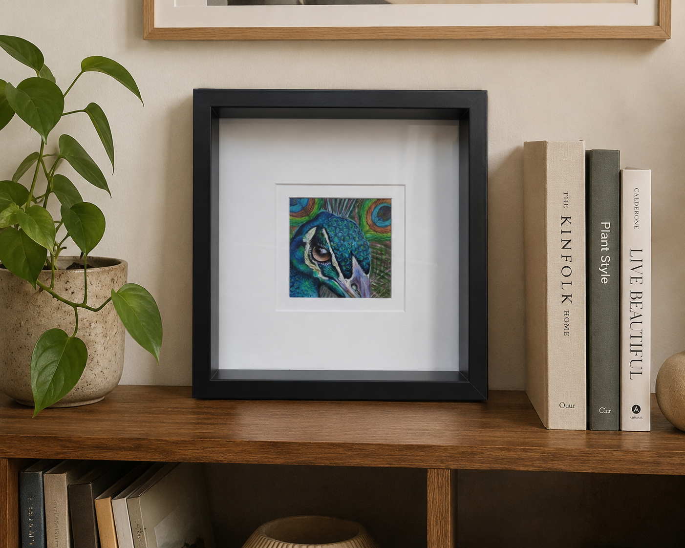 PEACOCK - Radiance     - Original framed coloured pencil drawing      (The Expressive Self Collection)