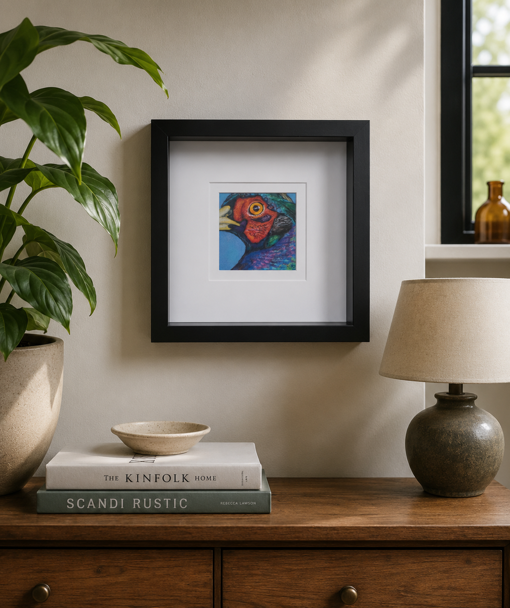 PHEASANT - Presence     - Original framed coloured pencil drawing      (The Expressive Self Collection)
