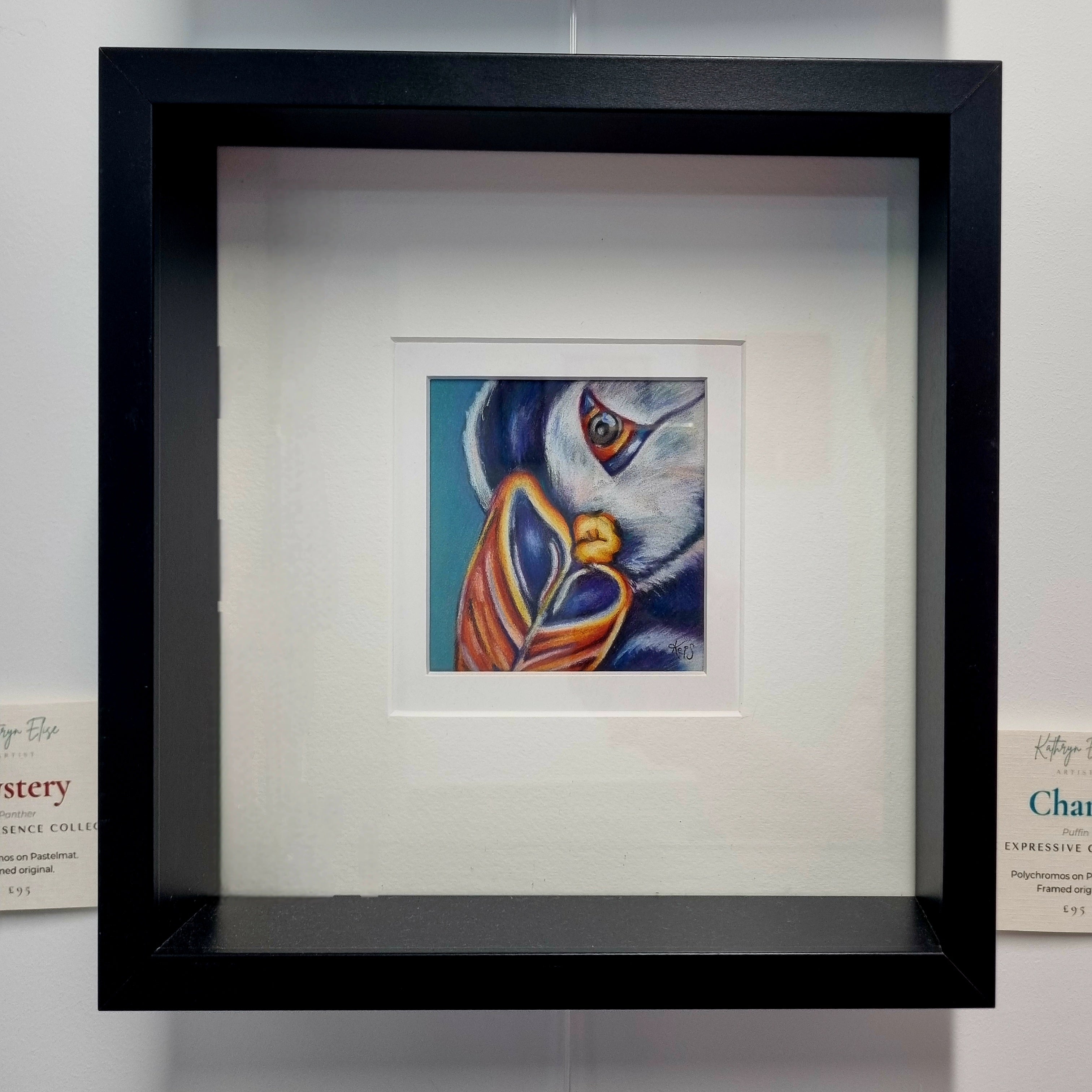 PUFFIN - Charm     - Original framed coloured pencil drawing      (The Expressive Self Collection)